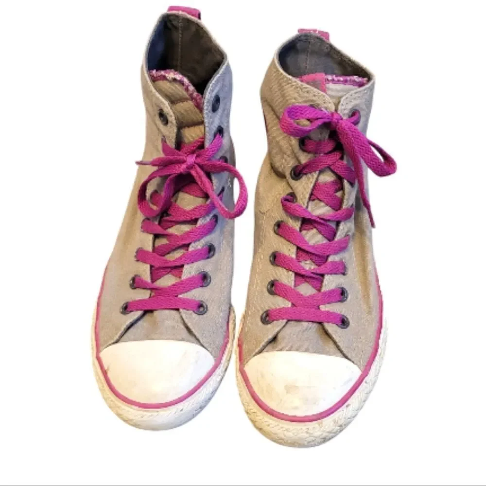 Converse Grey And Magenta Hi-Top Sneakers Size 4